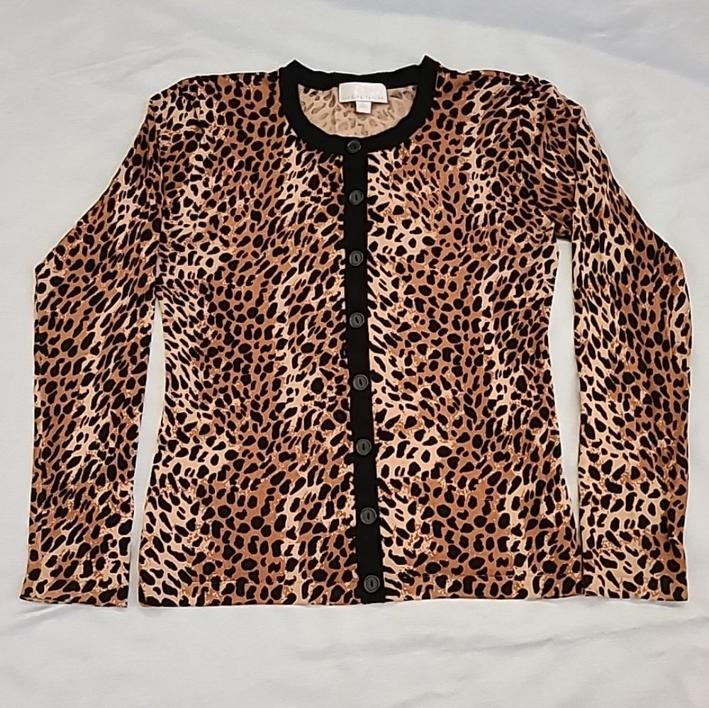 CarolynTaylor Animal Print Sweater Cardigan excellent condition sz s